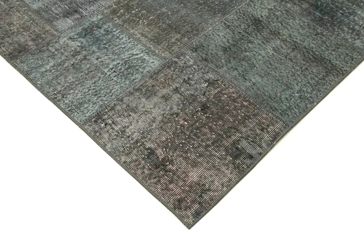Patchwork Gri Pamuk Üzerine Yün El Dokuma Kilim-247x350 - Görsel 4