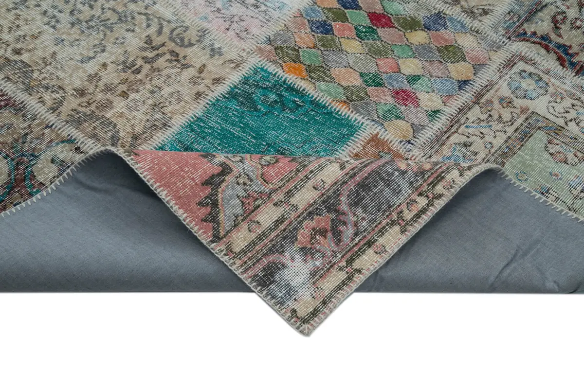 Patchwork Multi Pamuk Üzerine Yün El Dokuma Kilim-300x402 - Görsel 6