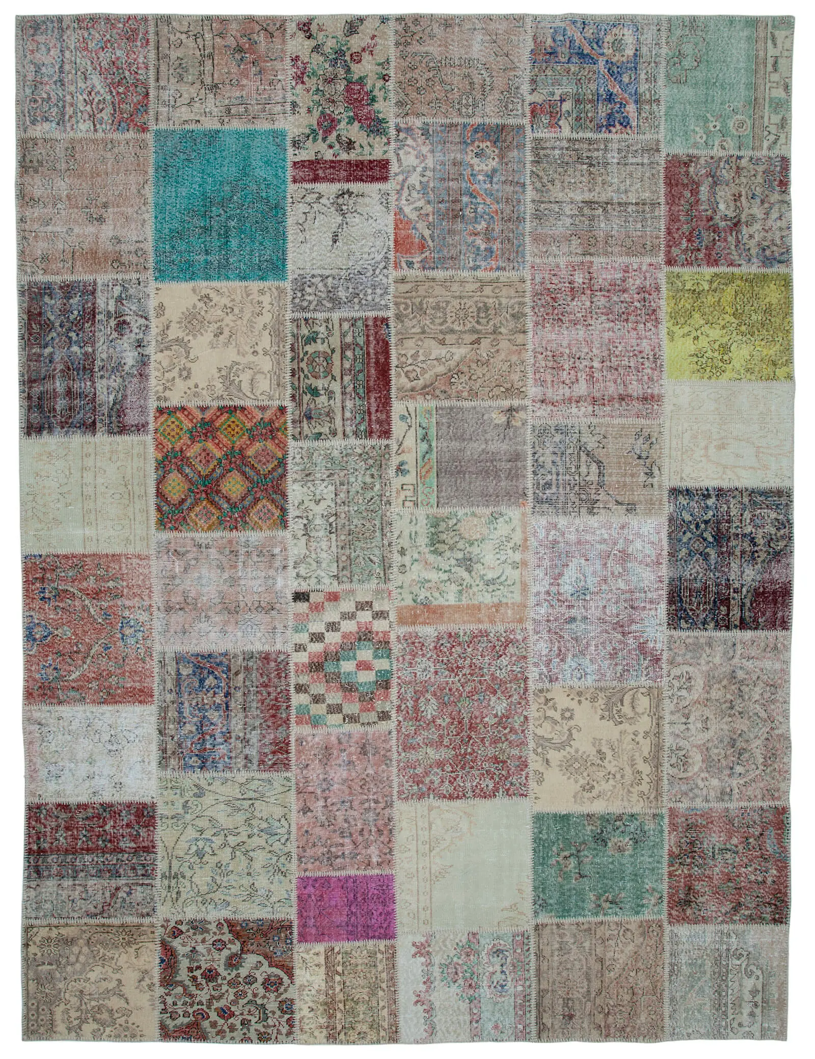 Patchwork Multi Pamuk Üzerine Yün El Dokuma Kilim-302x400 - Görsel 1
