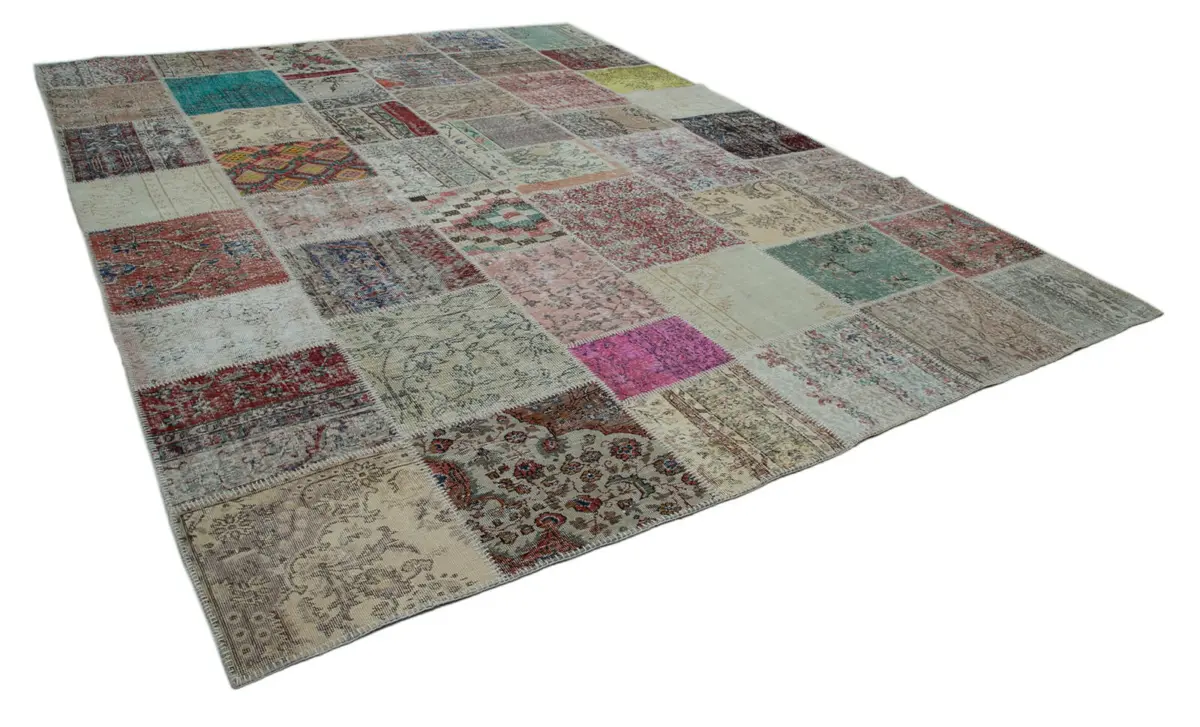 Patchwork Multi Pamuk Üzerine Yün El Dokuma Kilim-302x400 - Görsel 2