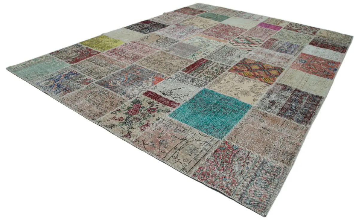 Patchwork Multi Pamuk Üzerine Yün El Dokuma Kilim-302x400 - Görsel 3