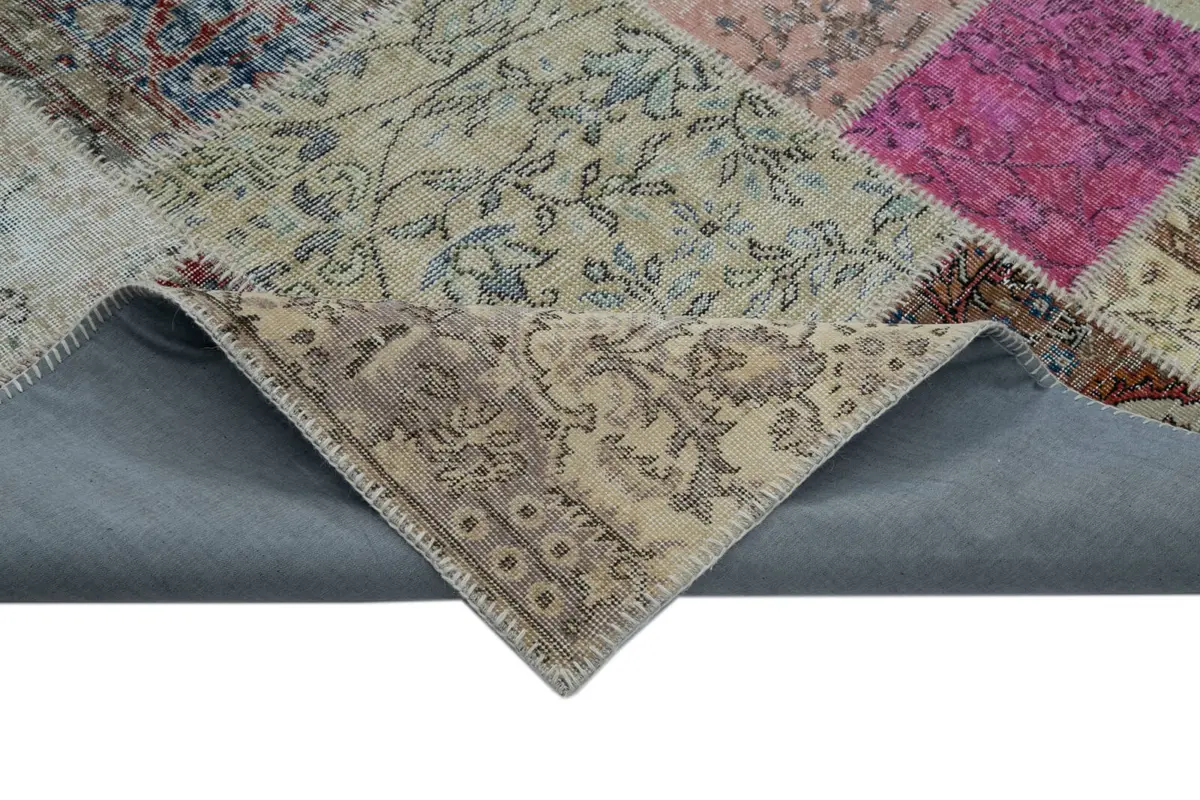 Patchwork Multi Pamuk Üzerine Yün El Dokuma Kilim-302x400 - Görsel 6