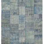 Patchwork Mavi Pamuk Üzerine Yün El Dokuma Kilim-245x348