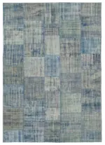 Patchwork Mavi Pamuk Üzerine Yün El Dokuma Kilim-245x348