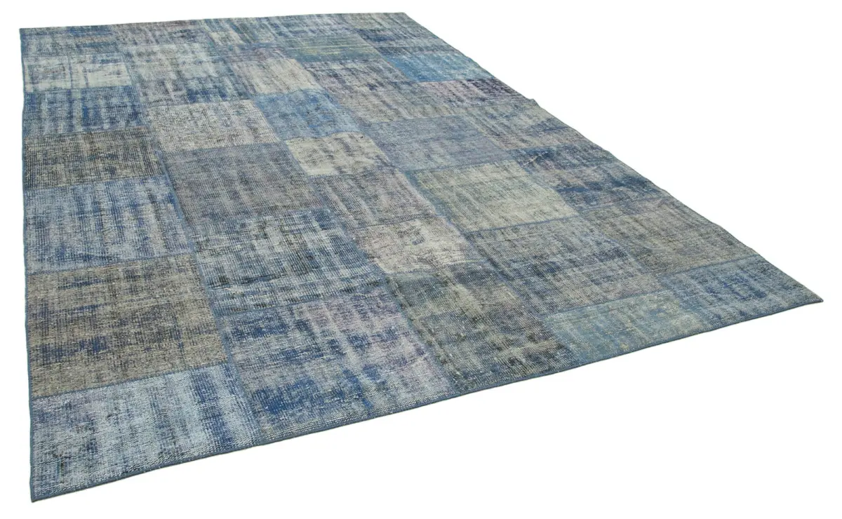 Patchwork Mavi Pamuk Üzerine Yün El Dokuma Kilim-245x348 - Görsel 2