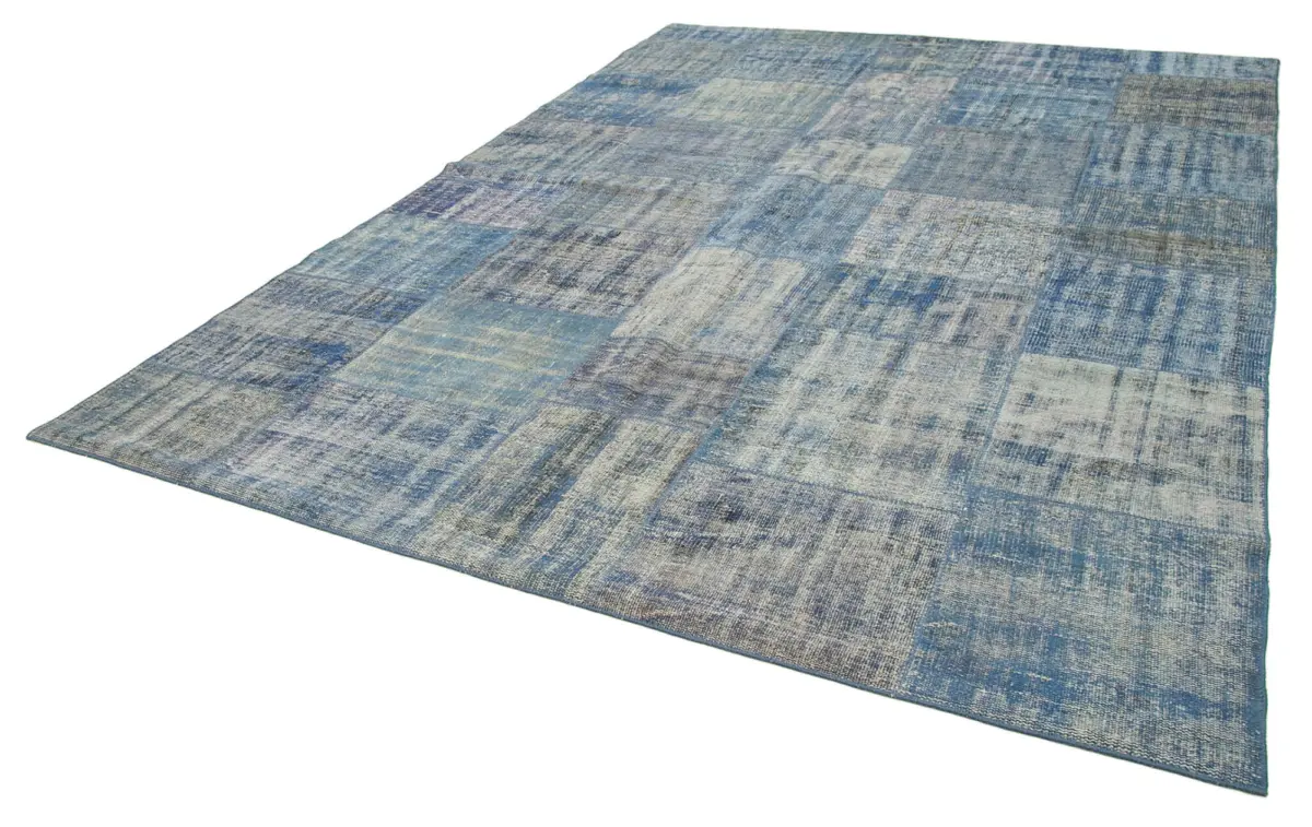 Patchwork Mavi Pamuk Üzerine Yün El Dokuma Kilim-245x348 - Görsel 3