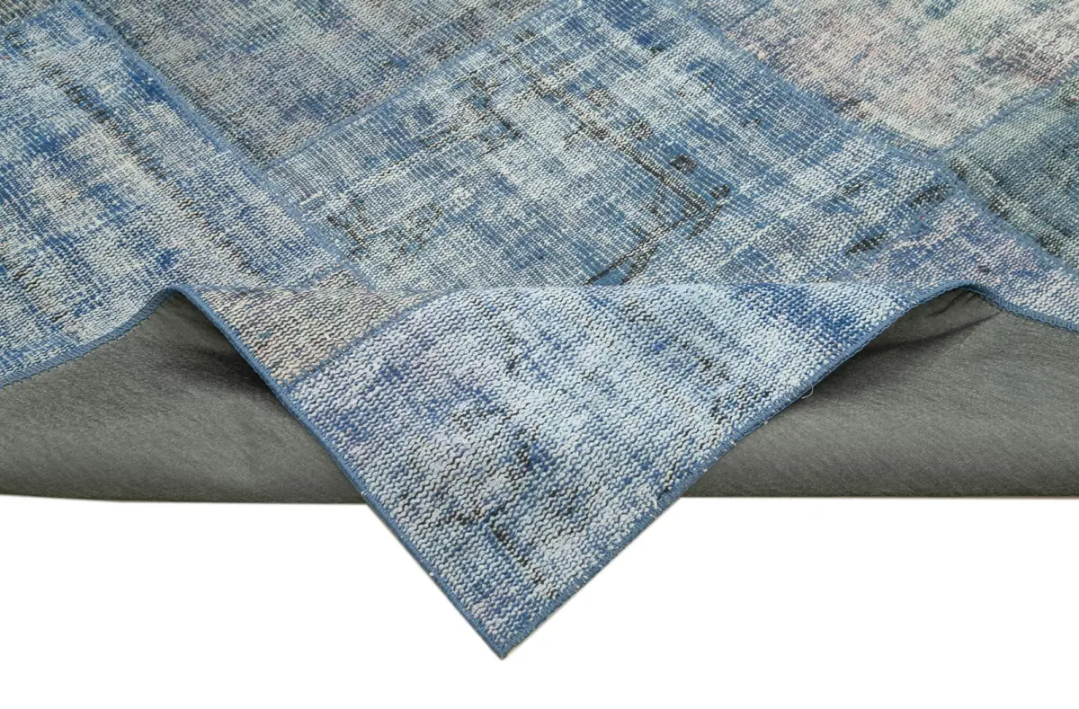 Patchwork Mavi Pamuk Üzerine Yün El Dokuma Kilim-245x348 - Görsel 6