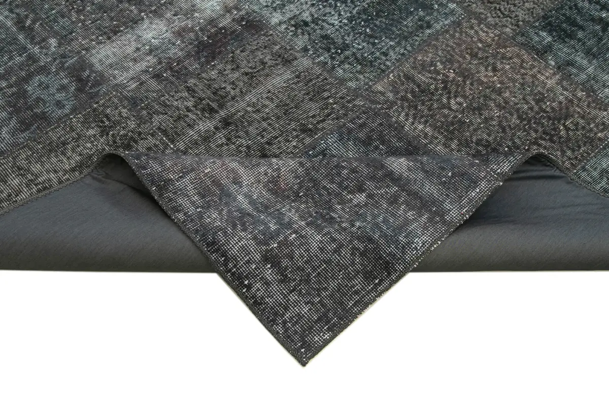 Patchwork Gri Pamuk Üzerine Yün El Dokuma Kilim-247x352 - Görsel 6