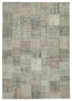 Patchwork Gri Pamuk Üzerine Yün El Dokuma Kilim-248x352