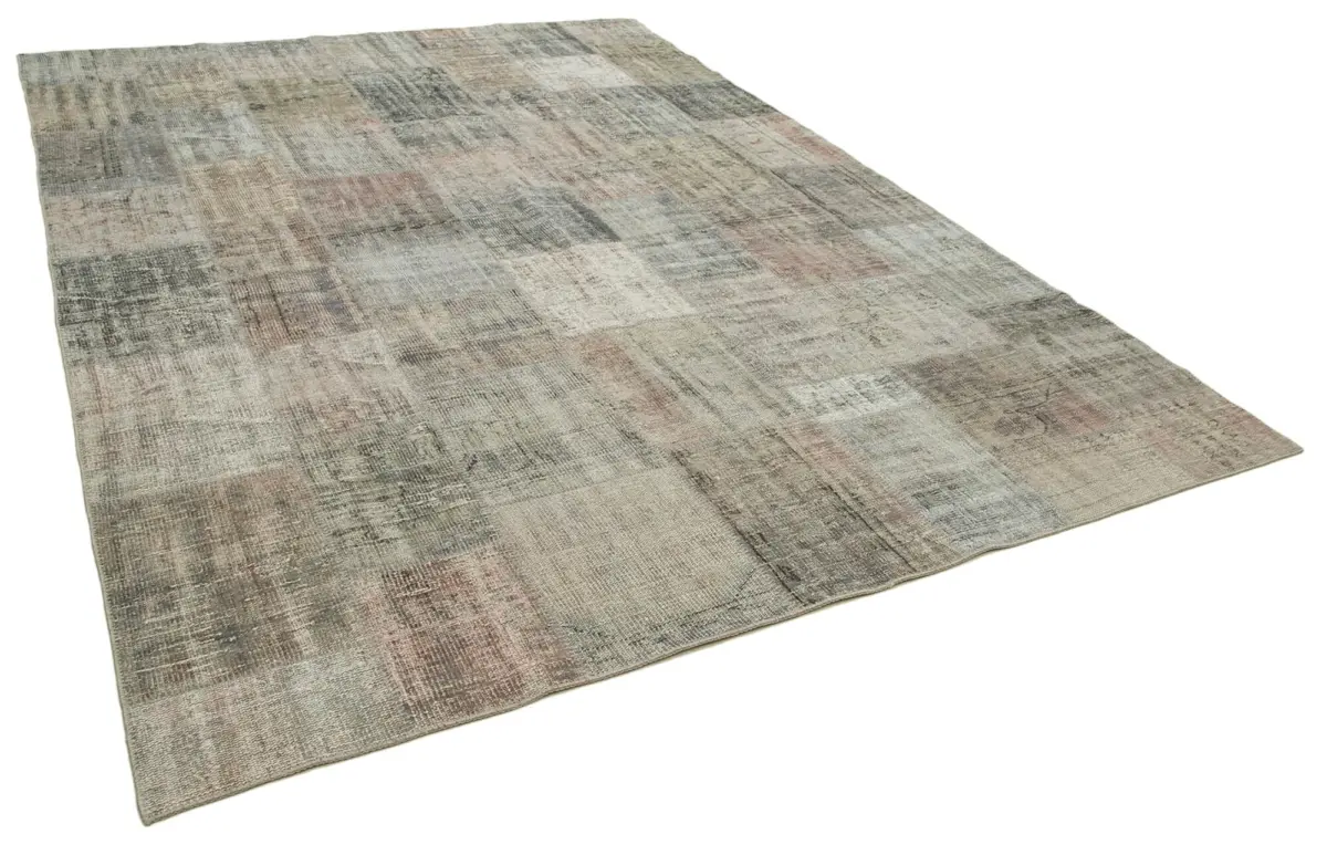 Patchwork Gri Pamuk Üzerine Yün El Dokuma Kilim-248x352 - Görsel 2