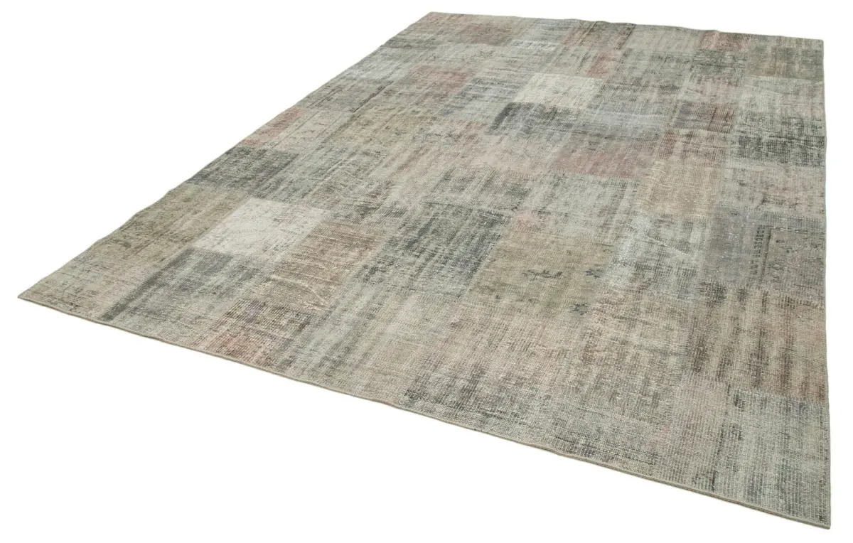 Patchwork Gri Pamuk Üzerine Yün El Dokuma Kilim-248x352 - Görsel 3