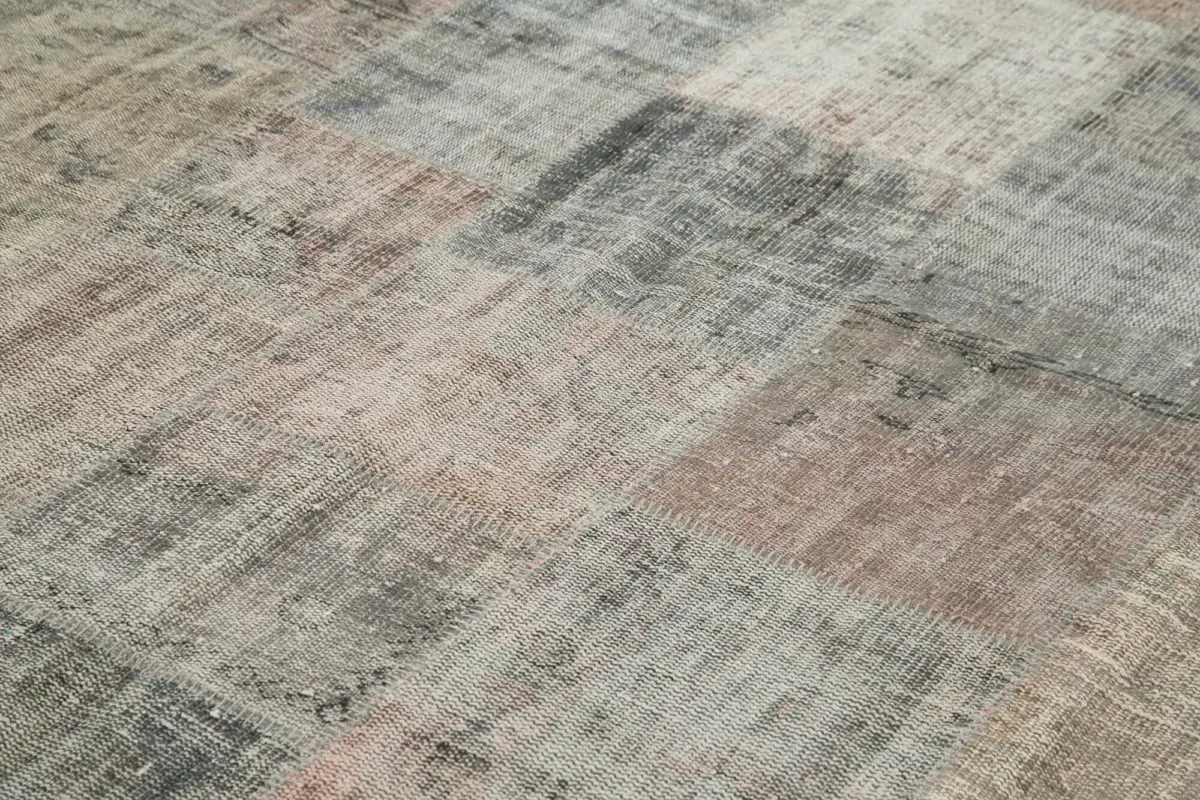 Patchwork Gri Pamuk Üzerine Yün El Dokuma Kilim-248x352 - Görsel 5