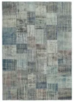Patchwork Mavi Pamuk Üzerine Yün El Dokuma Kilim-245x353