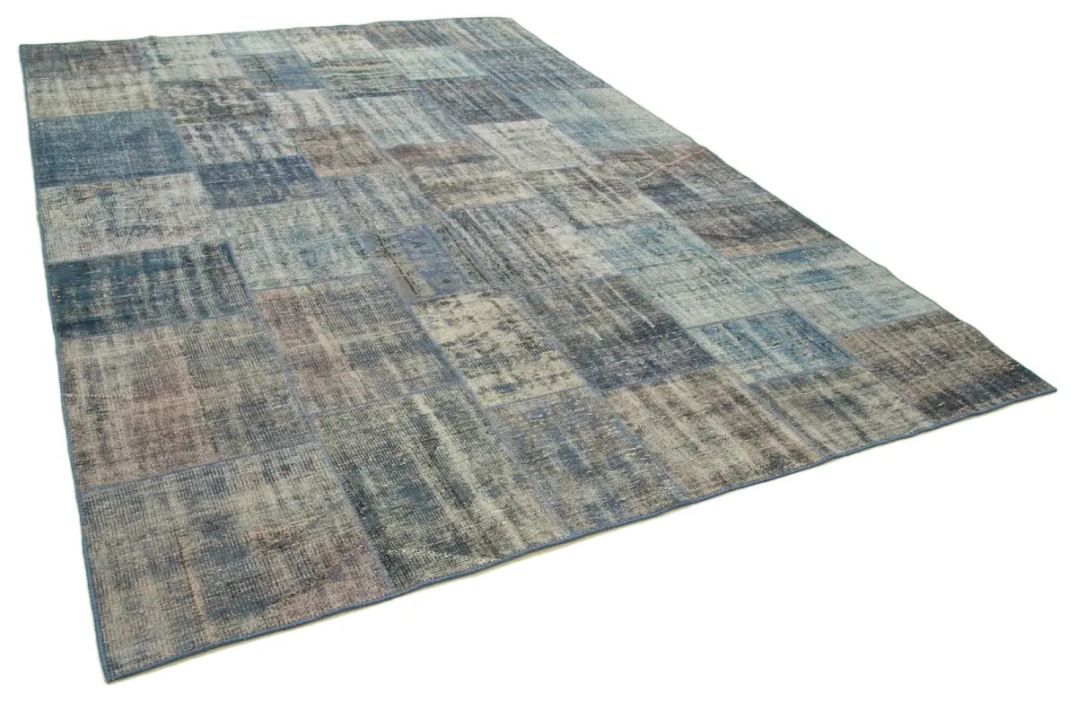 Patchwork Mavi Pamuk Üzerine Yün El Dokuma Kilim-245x353 - Görsel 2