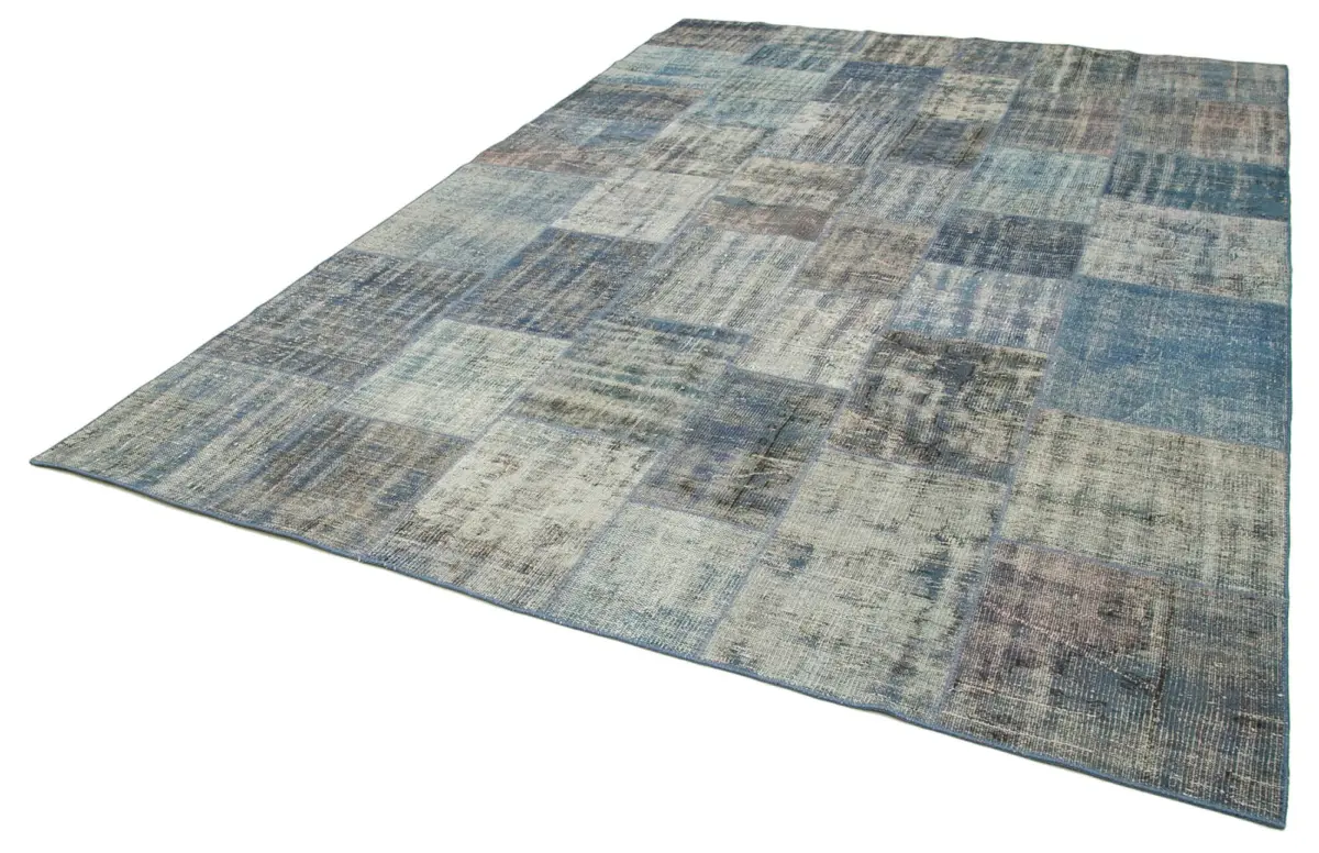 Patchwork Mavi Pamuk Üzerine Yün El Dokuma Kilim-245x353 - Görsel 3