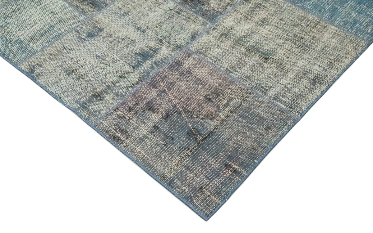 Patchwork Mavi Pamuk Üzerine Yün El Dokuma Kilim-245x353 - Görsel 4
