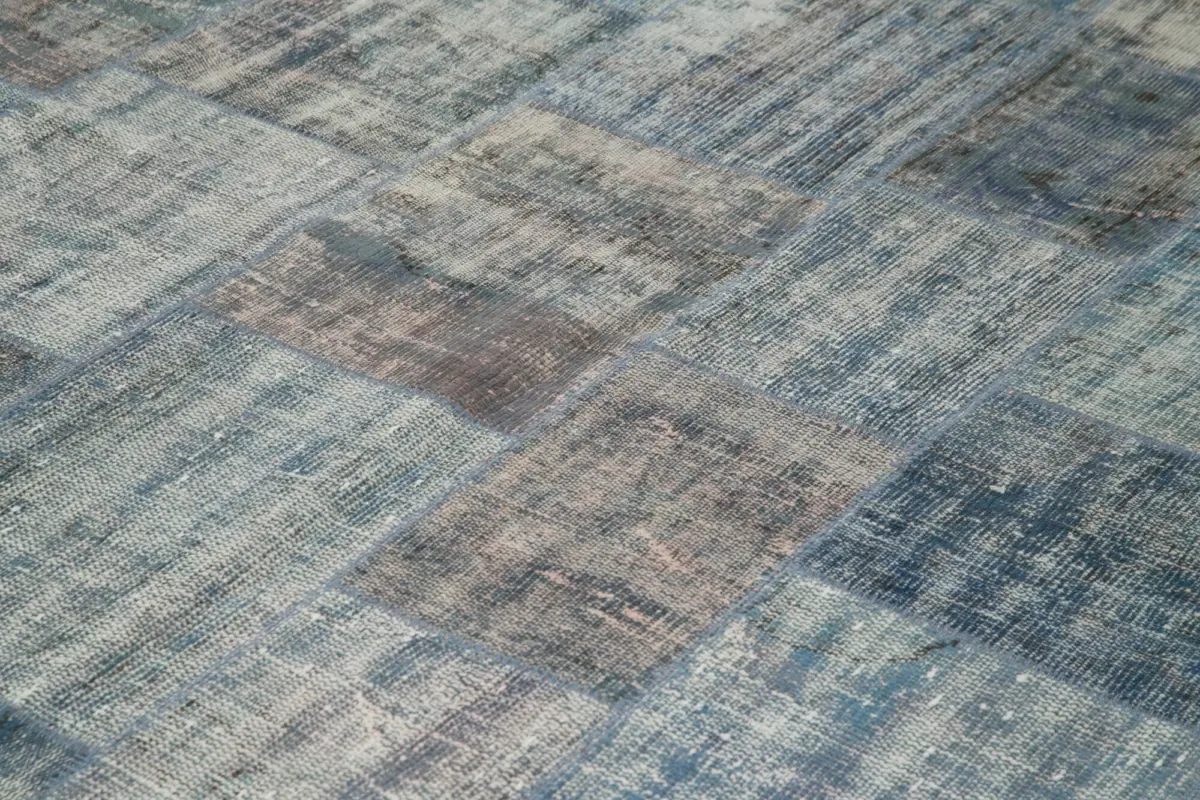 Patchwork Mavi Pamuk Üzerine Yün El Dokuma Kilim-245x353 - Görsel 5