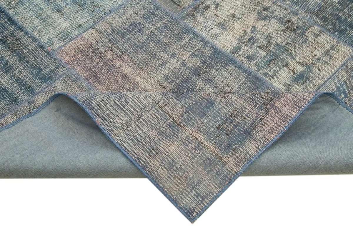 Patchwork Mavi Pamuk Üzerine Yün El Dokuma Kilim-245x353 - Görsel 6