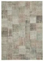 Patchwork Gri Pamuk Üzerine Yün El Dokuma Kilim-248x354