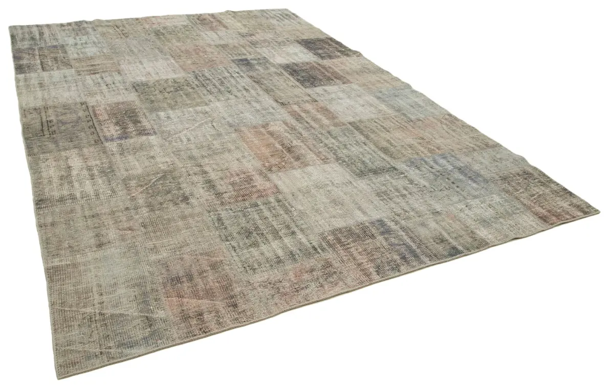 Patchwork Gri Pamuk Üzerine Yün El Dokuma Kilim-248x354 - Görsel 2