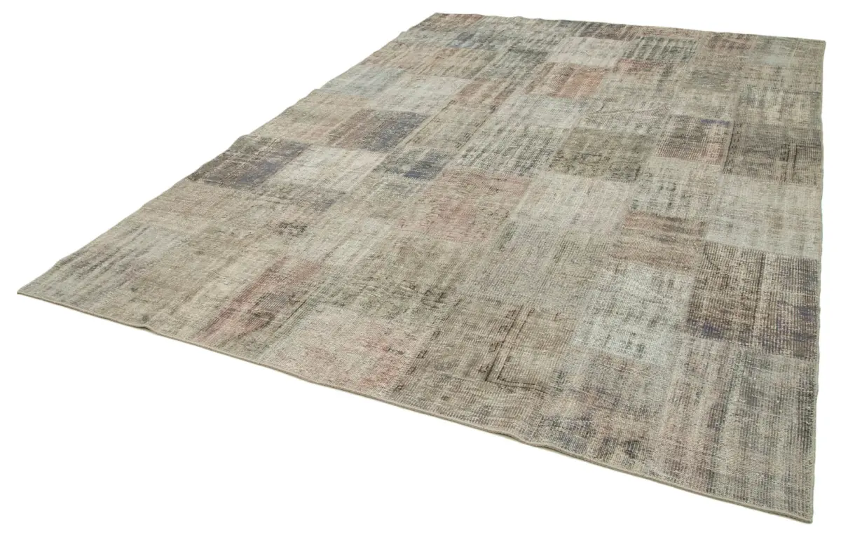 Patchwork Gri Pamuk Üzerine Yün El Dokuma Kilim-248x354 - Görsel 3