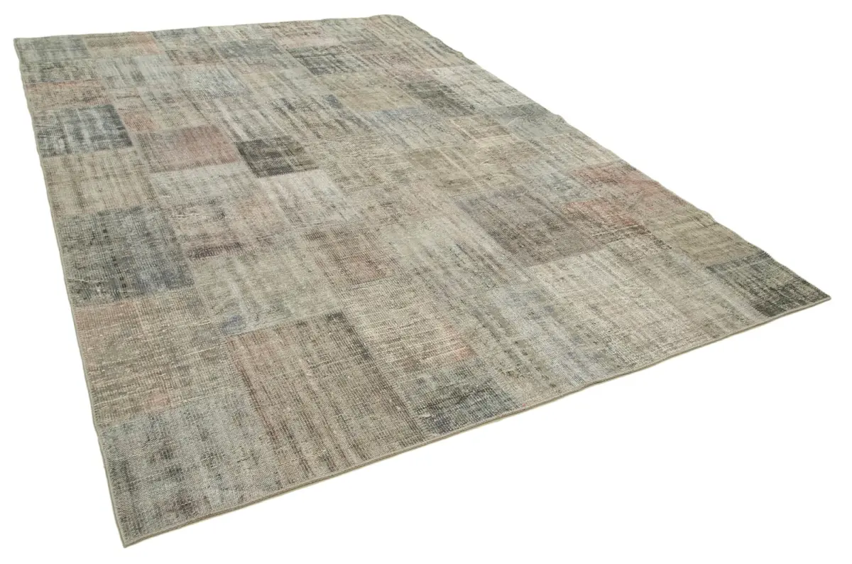 Patchwork Gri Pamuk Üzerine Yün El Dokuma Kilim-250x352 - Görsel 2