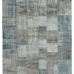 Patchwork Mavi Pamuk Üzerine Yün El Dokuma Kilim-247x356