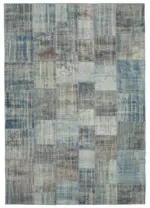 Patchwork Mavi Pamuk Üzerine Yün El Dokuma Kilim-247x356
