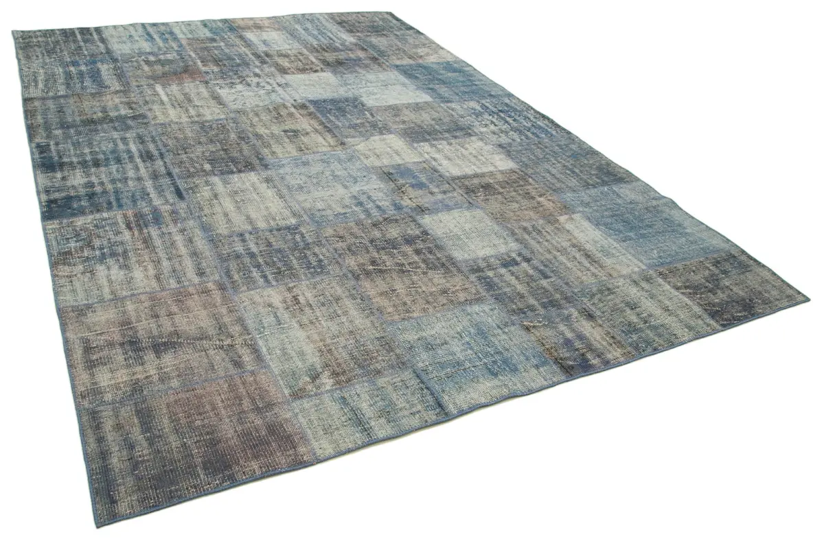 Patchwork Mavi Pamuk Üzerine Yün El Dokuma Kilim-247x356 - Görsel 2