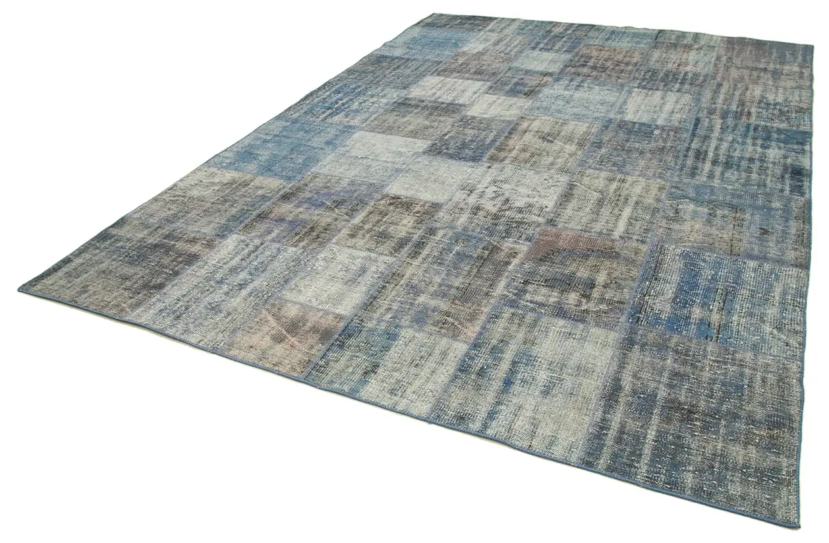 Patchwork Mavi Pamuk Üzerine Yün El Dokuma Kilim-247x356 - Görsel 3