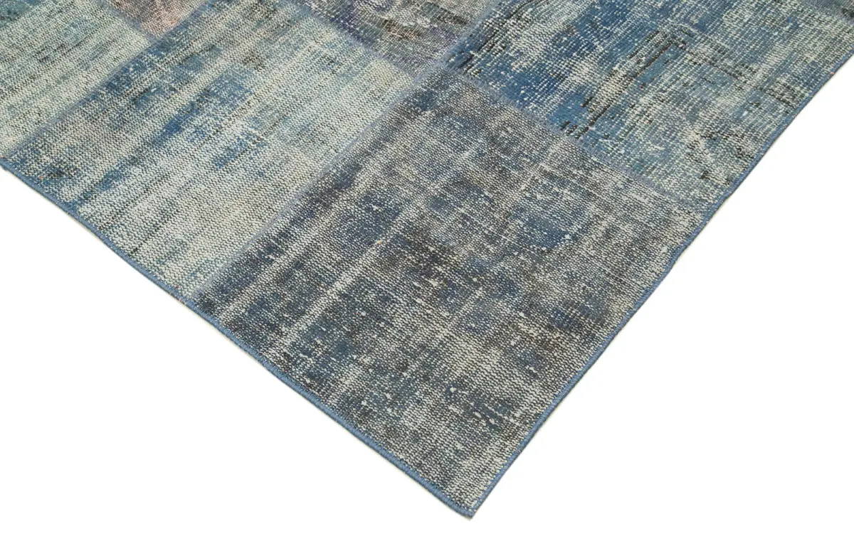 Patchwork Mavi Pamuk Üzerine Yün El Dokuma Kilim-247x356 - Görsel 4