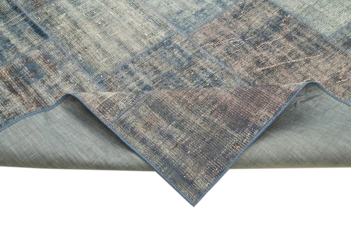 Patchwork Mavi Pamuk Üzerine Yün El Dokuma Kilim-247x356 - Görsel 6