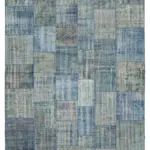 Patchwork Mavi Pamuk Üzerine Yün El Dokuma Kilim-248x348