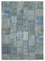 Patchwork Mavi Pamuk Üzerine Yün El Dokuma Kilim-248x348