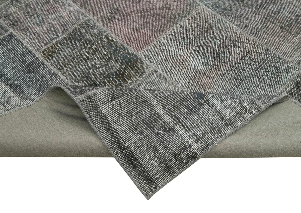 Patchwork Gri Pamuk Üzerine Yün El Dokuma Kilim-250x352 - Görsel 6