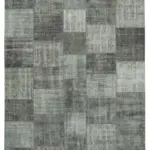 Patchwork Gri Pamuk Üzerine Yün El Dokuma Kilim-245x346