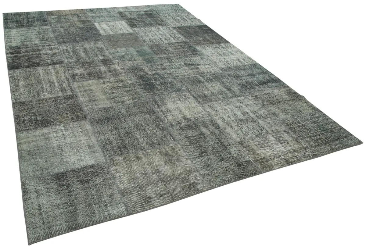 Patchwork Gri Pamuk Üzerine Yün El Dokuma Kilim-245x346 - Görsel 2