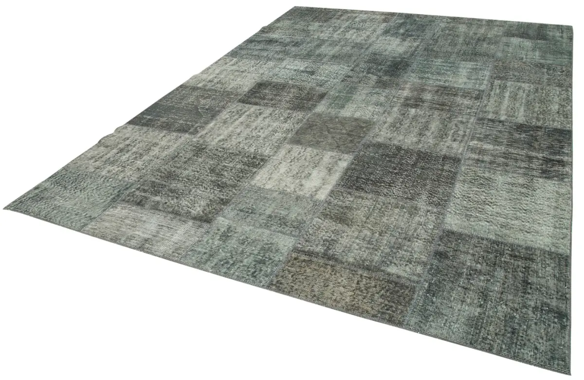 Patchwork Gri Pamuk Üzerine Yün El Dokuma Kilim-245x346 - Görsel 3