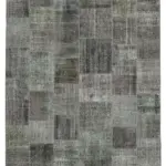 Patchwork Gri Pamuk Üzerine Yün El Dokuma Kilim-245x352