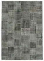 Patchwork Gri Pamuk Üzerine Yün El Dokuma Kilim-245x352