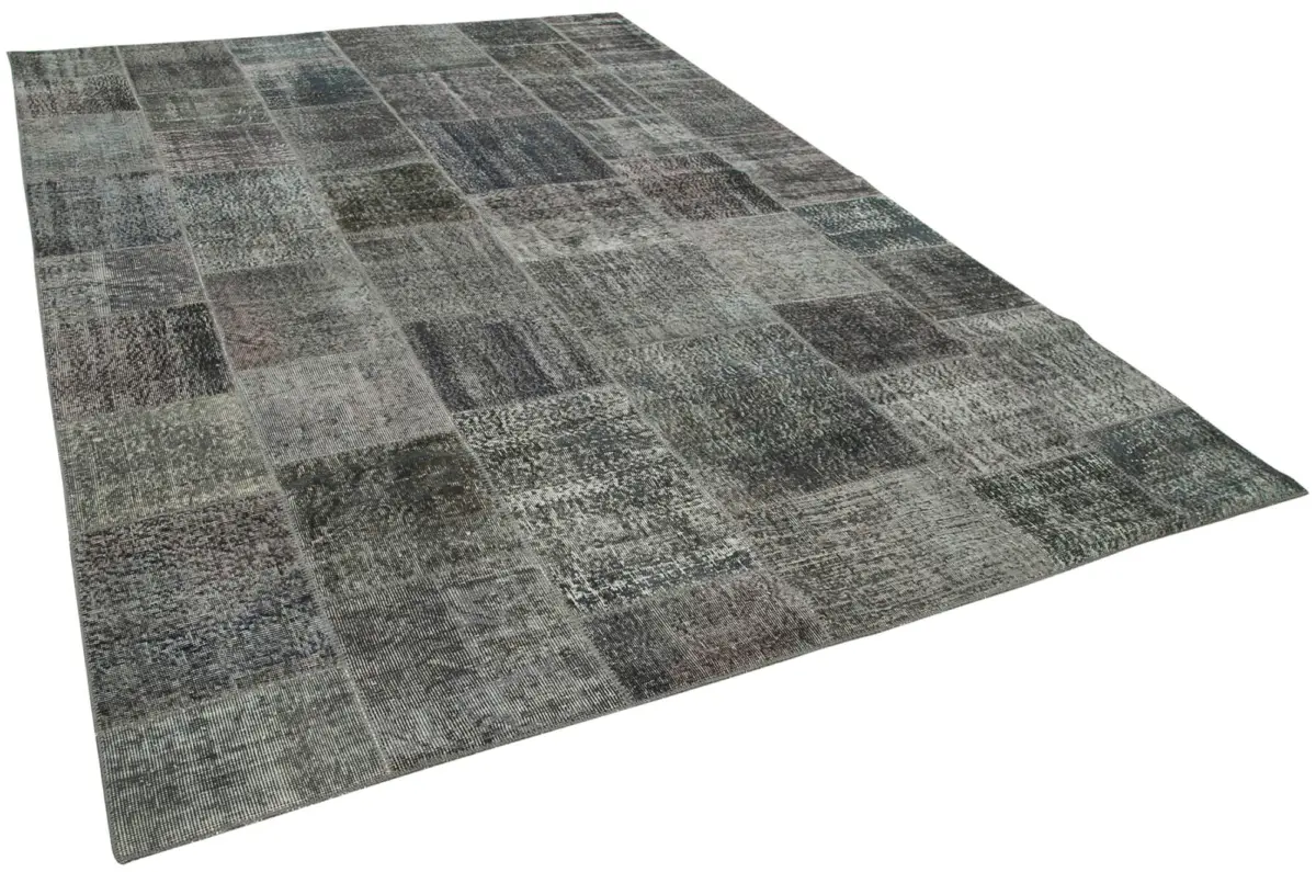 Patchwork Gri Pamuk Üzerine Yün El Dokuma Kilim-245x352 - Görsel 2