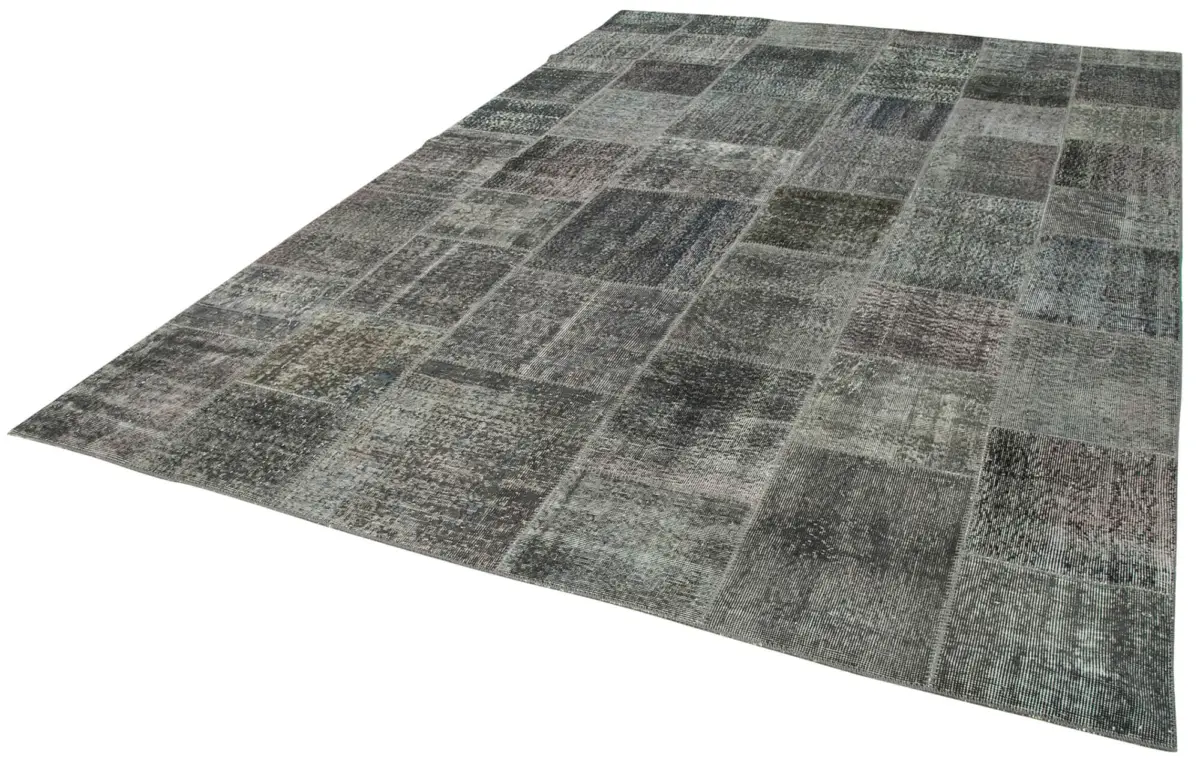 Patchwork Gri Pamuk Üzerine Yün El Dokuma Kilim-245x352 - Görsel 3
