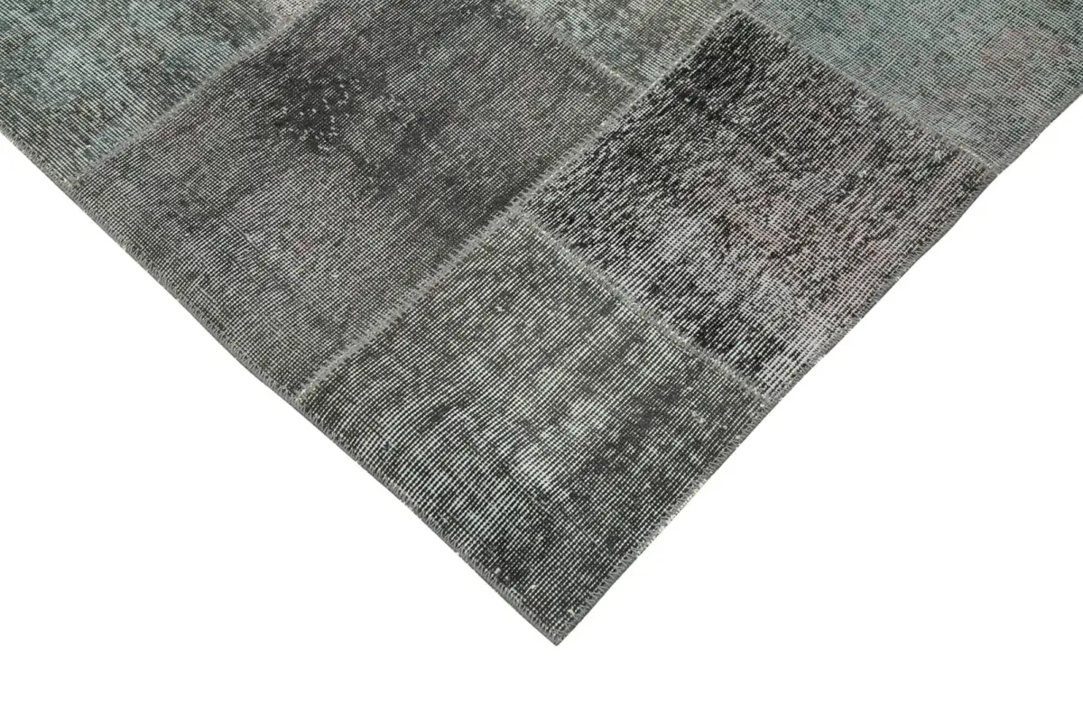 Patchwork Gri Pamuk Üzerine Yün El Dokuma Kilim-245x352 - Görsel 4