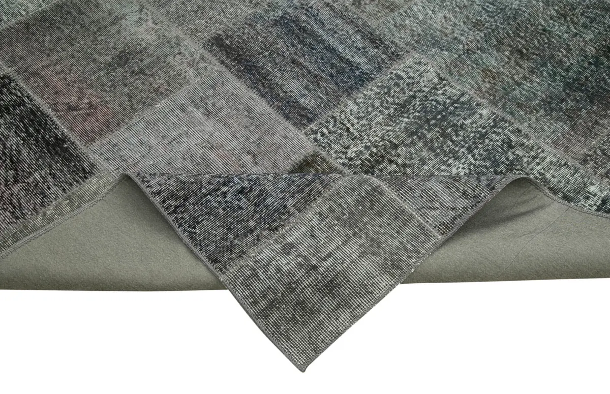 Patchwork Gri Pamuk Üzerine Yün El Dokuma Kilim-245x352 - Görsel 6