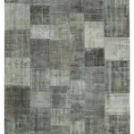 Patchwork Gri Pamuk Üzerine Yün El Dokuma Kilim-248x346