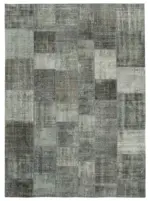 Patchwork Gri Pamuk Üzerine Yün El Dokuma Kilim-248x346