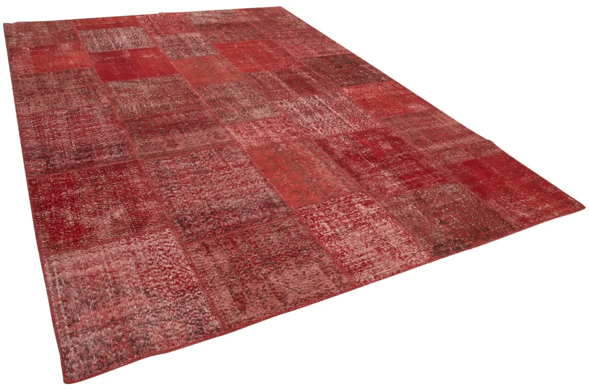Patchwork Kırmızı Pamuk Üzerine Yün El Dokuma Kilim-251x352 - Görsel 2