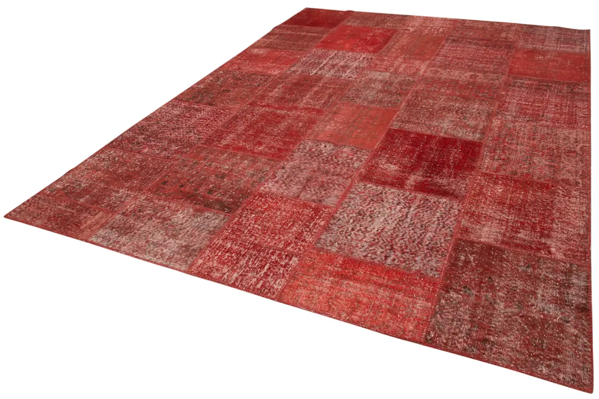 Patchwork Kırmızı Pamuk Üzerine Yün El Dokuma Kilim-251x352 - Görsel 3
