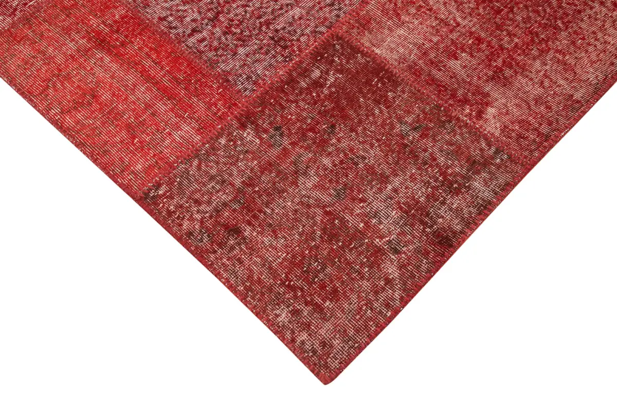 Patchwork Kırmızı Pamuk Üzerine Yün El Dokuma Kilim-251x352 - Görsel 4