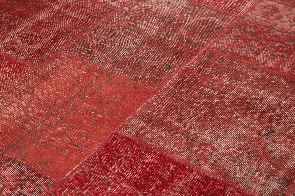 Patchwork Kırmızı Pamuk Üzerine Yün El Dokuma Kilim-251x352 - Görsel 5